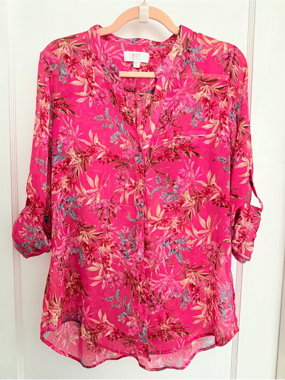 NWOT Kut from the Kloth Floral Chiffon Jasmine Blouse Medium Magenta